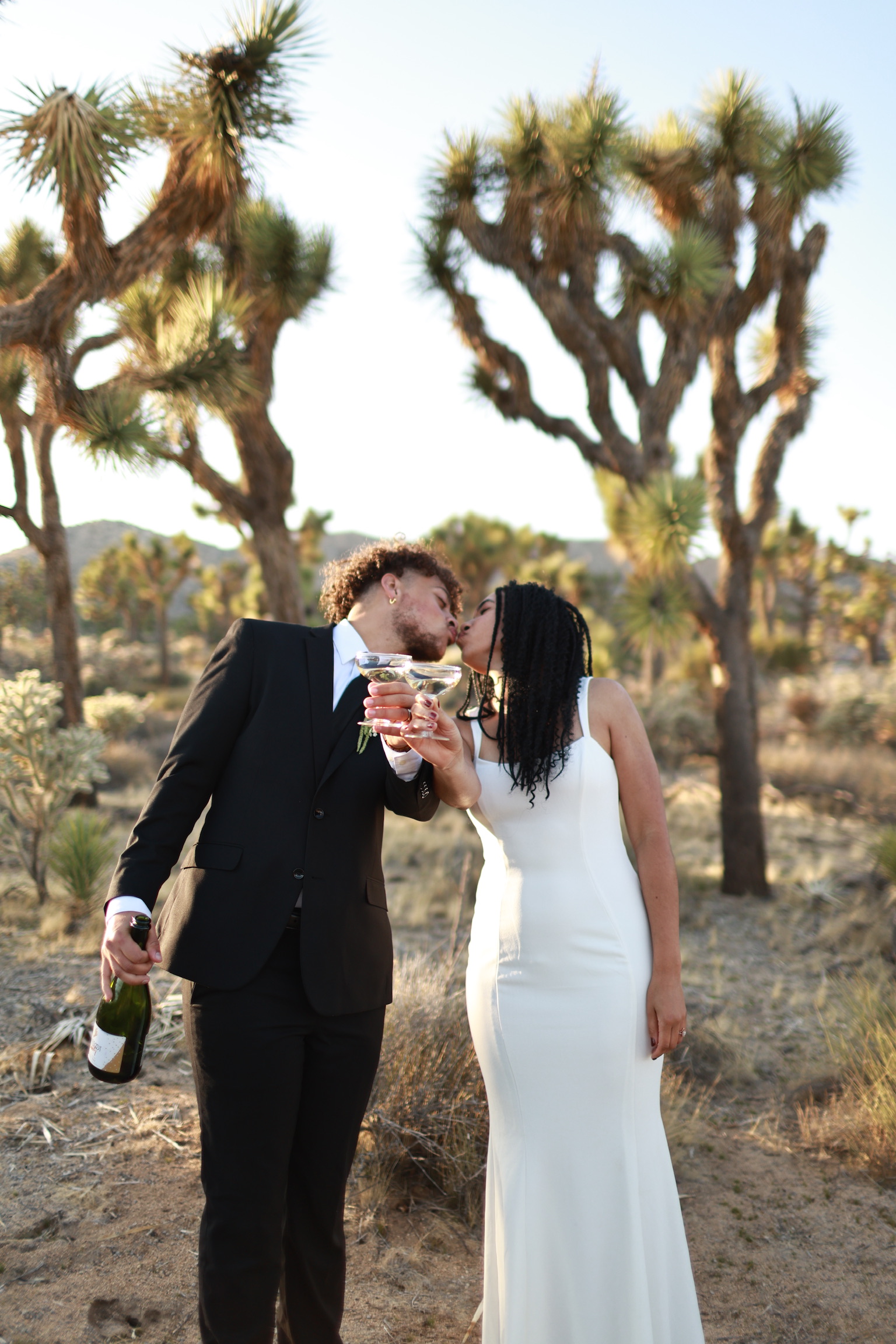 Desert elopement champagne toast